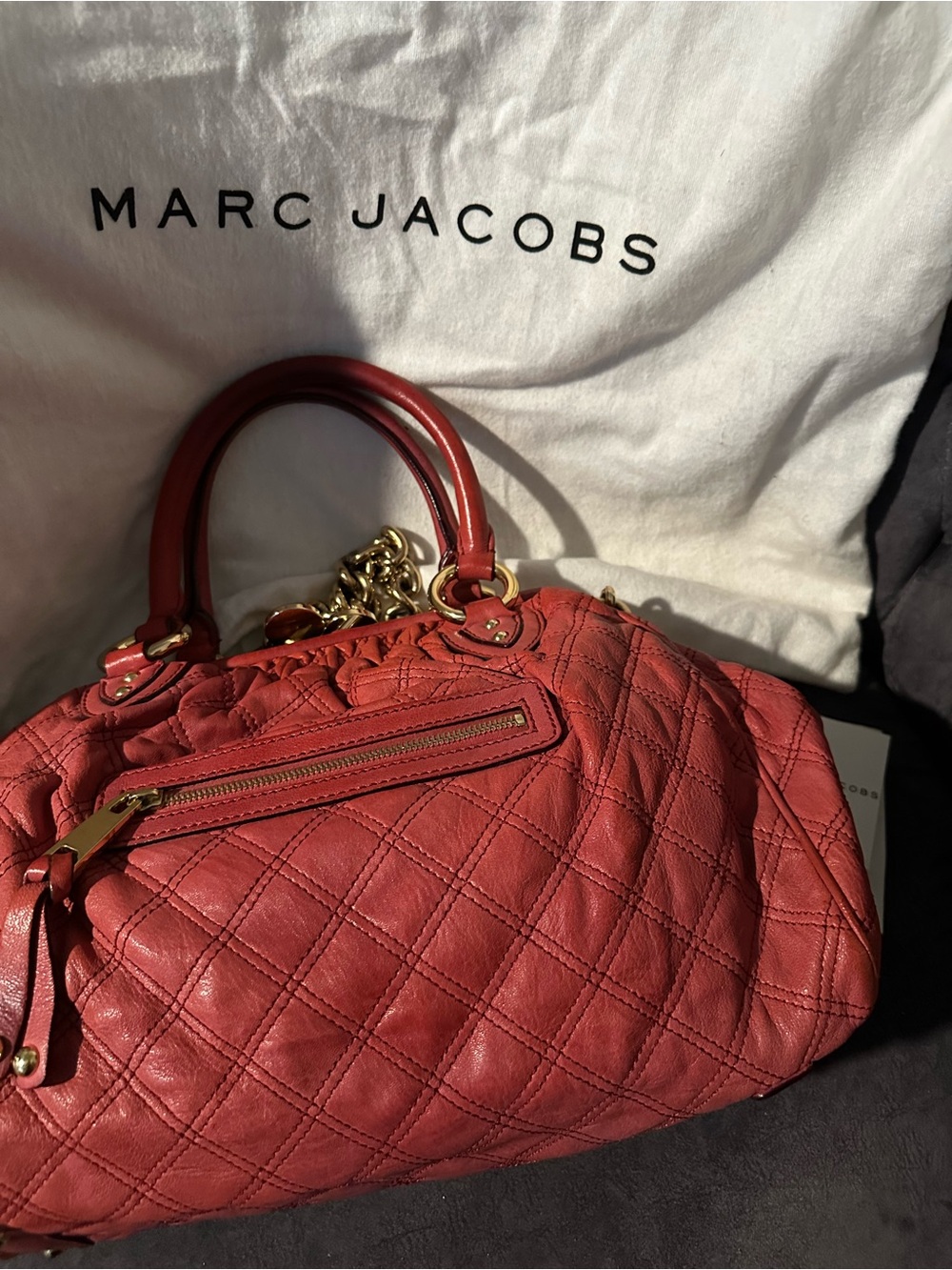 Marc Jacobs Stam Quilted Leather Satchel Bag in Flamingo Pink